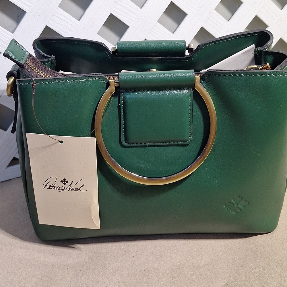 NWT Patricia Nash Empoli Burnished Tooled Leather Green Satchel Crossbody Bag - Picture 10 of 10